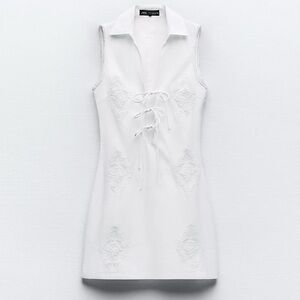 Zara White Lace-Up Poplin Shirtdress Sleeveless